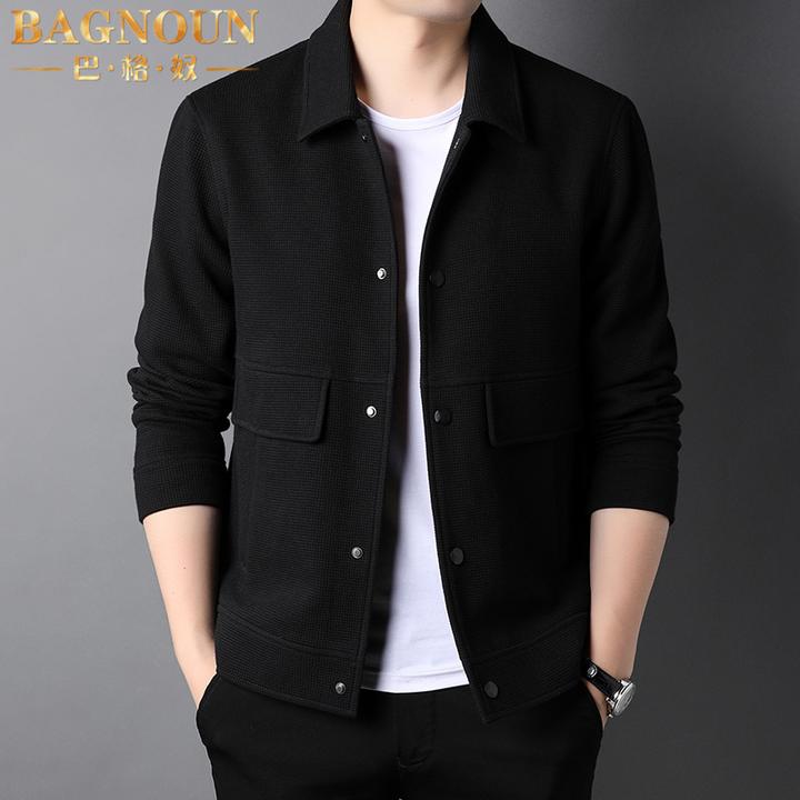巴格奴夹克男士秋冬季新款时尚高端华夫格夹棉翻领商务休闲潮外套