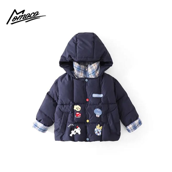 MOMOCO冬季新款男童时尚假两件刺绣保暖棉服外套77430101011