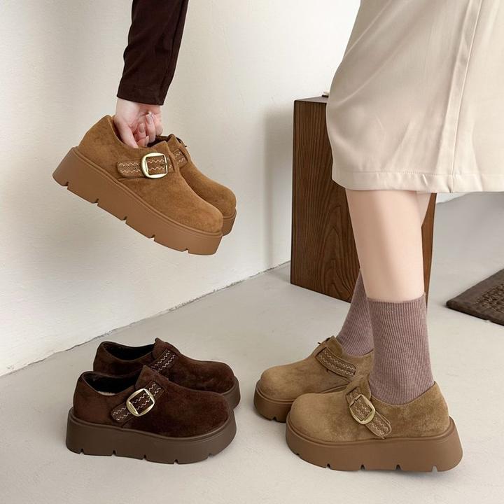 女鞋厚底圆头2025年洋气加绒增高鞋百搭保暖秋冬鞋子防滑新款爆款