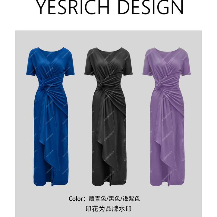 沙漏腰  三色气质优雅人均沙漏腰百搭遮肉显瘦长款连衣裙女G202