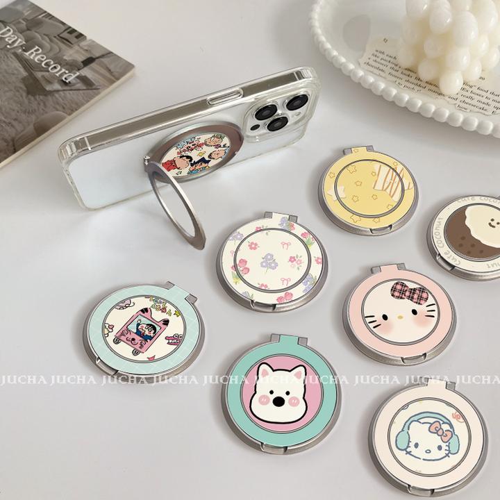 手机壳支架卡通ins风指环扣粘贴式306度旋转可折叠背贴桌面支撑高