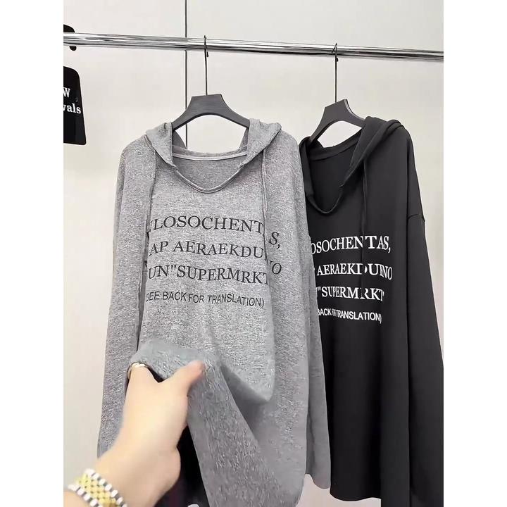 欧洲站字母连帽T恤百搭显瘦卫衣长袖2025秋季新款慵懒风上衣女