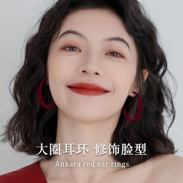 合金绒毛耳饰 999纯银耳针安可拉红色耳圈素圈大耳环复古港风耳饰