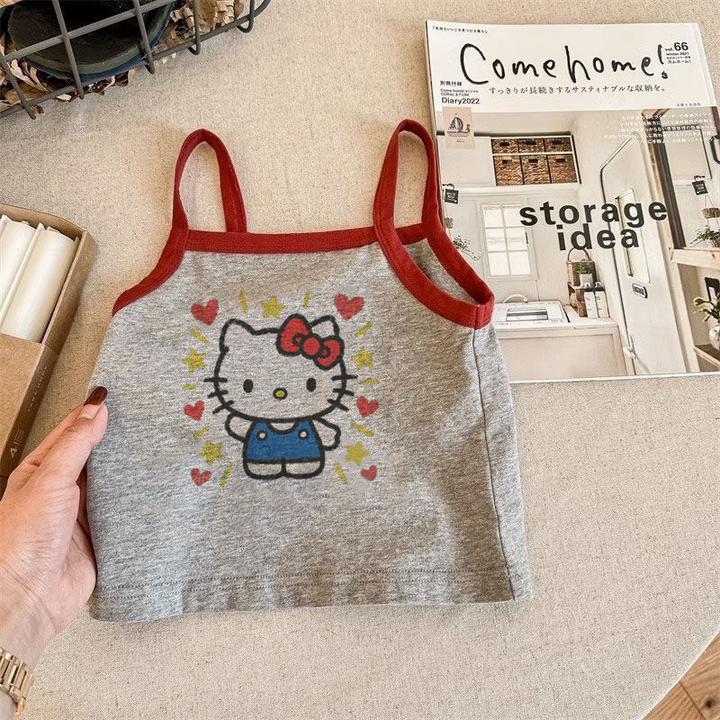 Kitty可爱印花凯蒂猫夏季新款女童小吊带中小童时髦纯棉无袖背心