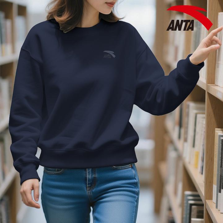 安踏休闲宽松卫衣女秋冬季新款套头衫运动通勤学生百搭上衣打底衫