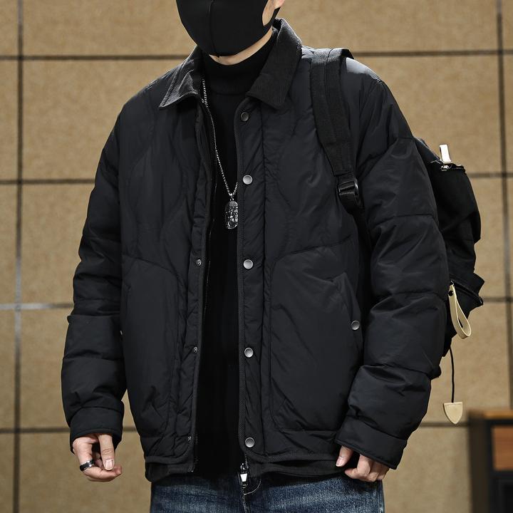 90鸭绒拼接轻薄羽绒服男士冬季新款宽松翻领保暖工装羽绒夹克外套