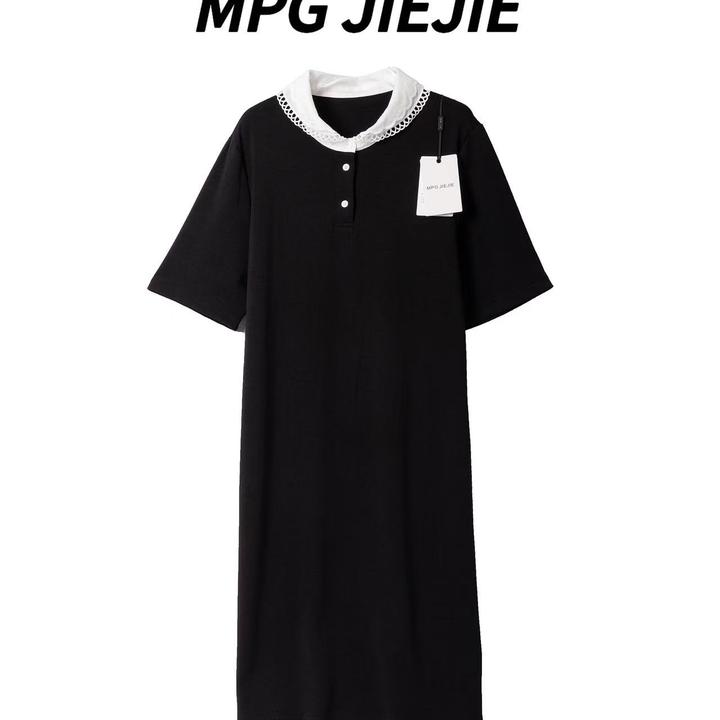 MPG JIEJIE【游园会】25夏季蕾丝女款时尚休闲女士黑色拼接连衣裙