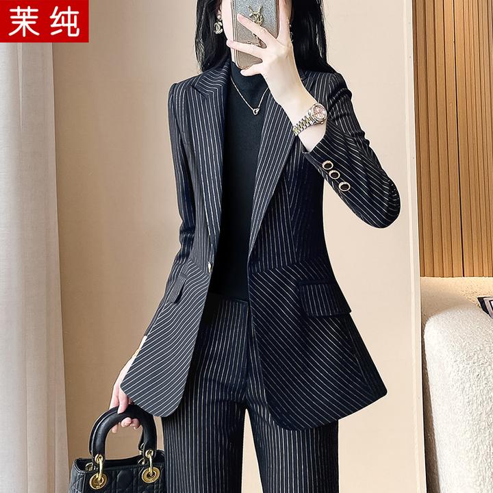 西装外套女黑色条纹小西服高级感女士通勤正装时尚洋气工作服洋气