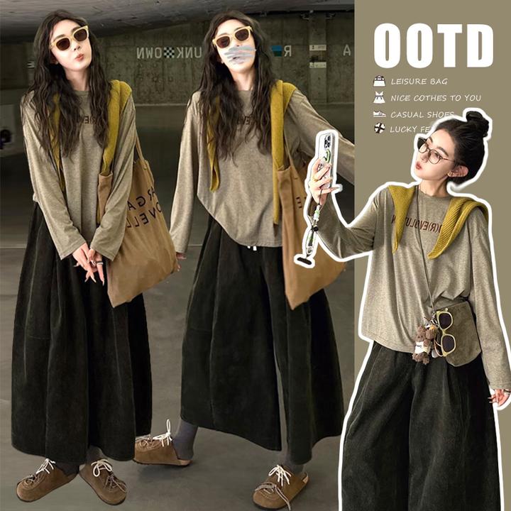 韩系孕妇宽松秋季新款潮流外穿洋气字母上衣百搭显瘦裤裙时髦套装