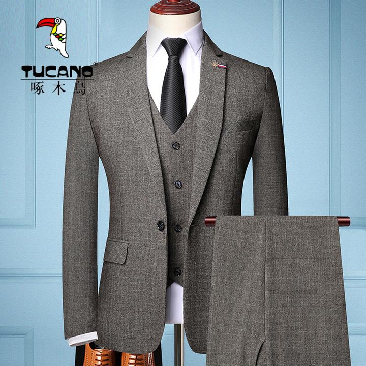 啄木鸟西装全套男中青年高档西服套装三件套商务休闲正装秋冬季结