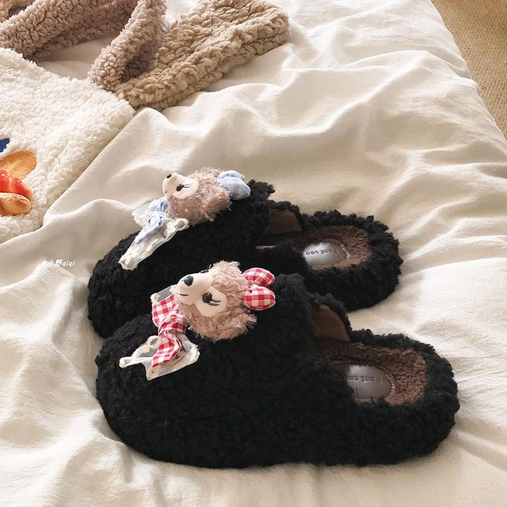 外穿厚底可爱雪莉玫毛茸茸拖鞋女2025秋冬新款防滑保暖居家棉拖鞋