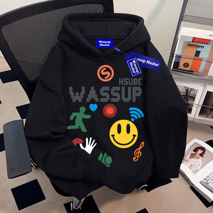 WASSUP HSUBE设计感小众潮流情侣连帽卫衣重磅美式休闲青少年上衣
