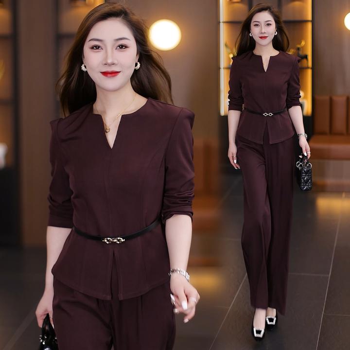 2025春季新款气质小V领开春穿搭一整套职业风阔腿裤时尚两件套装