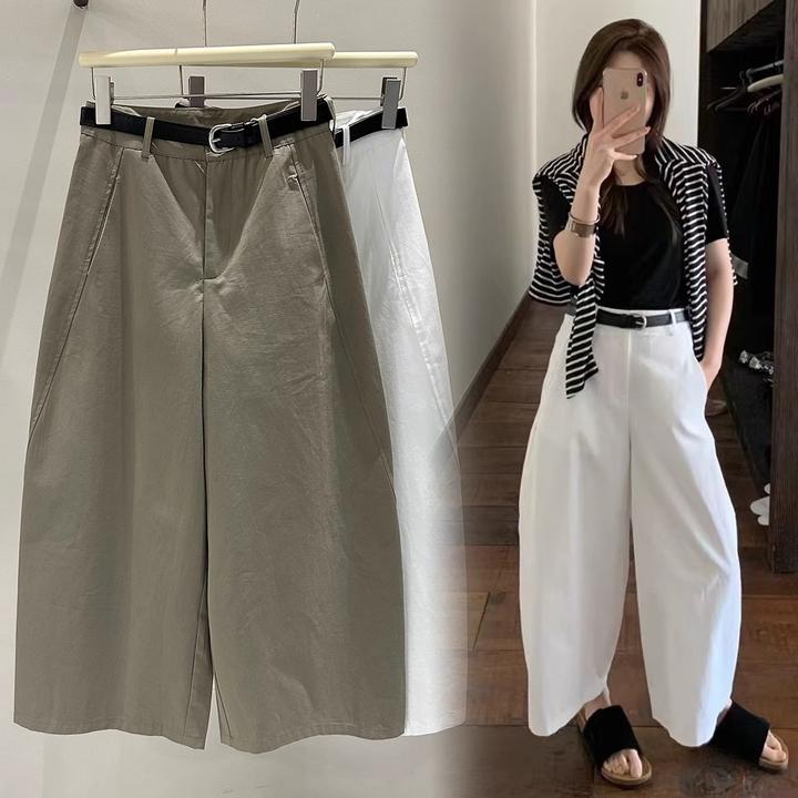 2025秋季韩版洋气九分弯刀阔腿裤女高腰简约气球裤百搭显瘦休闲裤