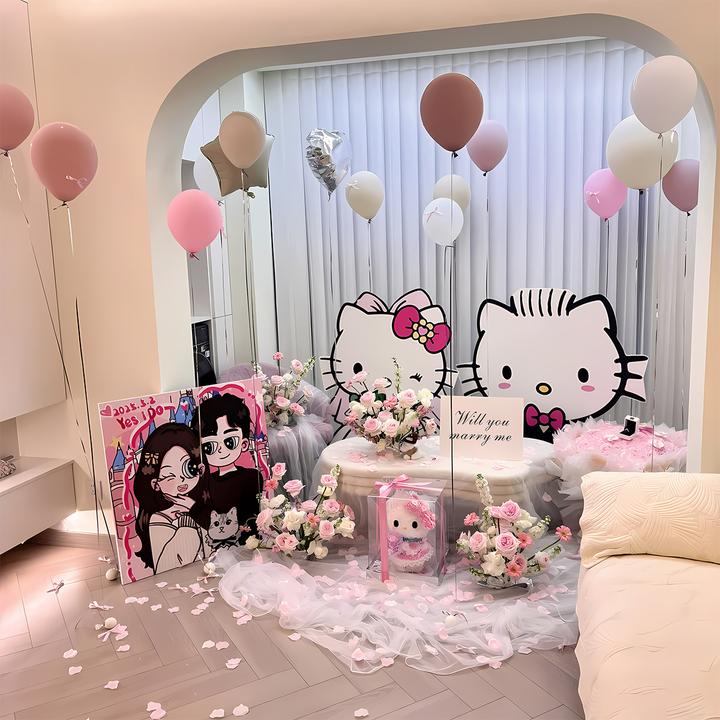 求婚布置室内HelloKitty猫简约氛围高级浪漫场景装饰网红表白kt板