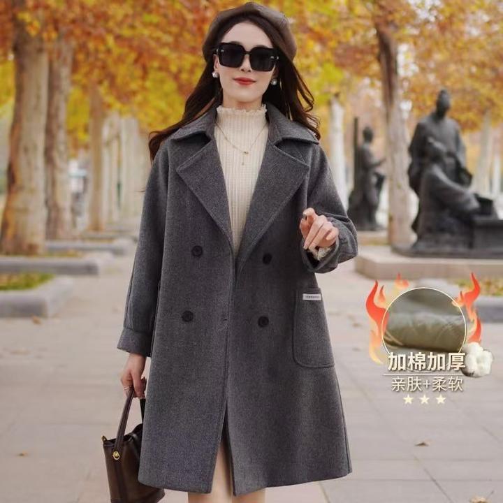 毛呢大衣女2025新款秋冬加厚高级感呢子外套灰色双面羊毛大衣中长