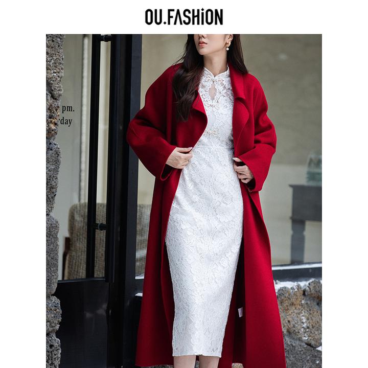 OU.FASHION/欧点领蕾丝连衣裙新中式1122440174