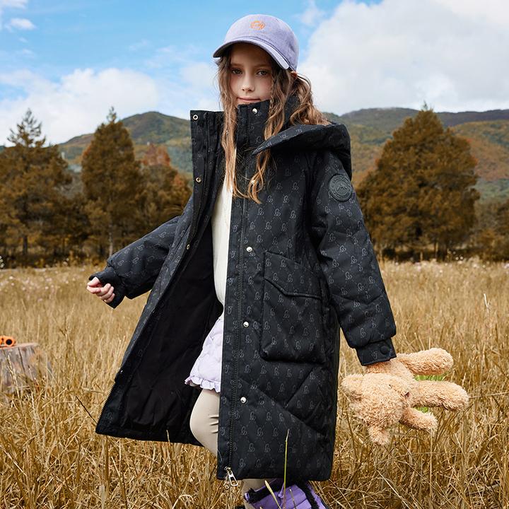 巴拉巴拉儿童羽绒服女童中大童中长款韩版加厚中大童白鸭绒童装外