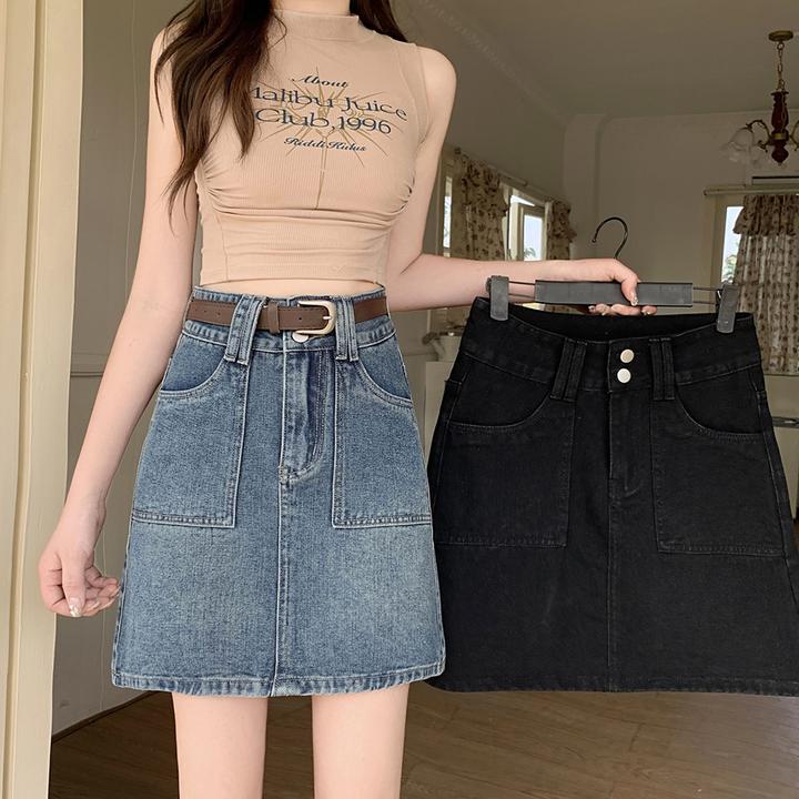 大码女装2025秋冬装新款胖妹妹半身裙简约加厚短裙牛仔裙
