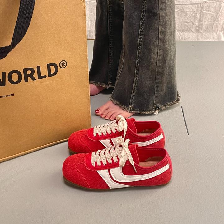 红色德训鞋女款增高2025新款韩版爆款复古百搭休闲运动防滑阿甘鞋