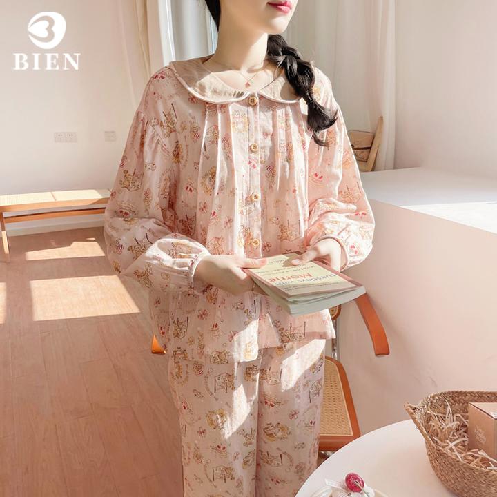 BIEN纯棉睡衣女春秋季甜美可爱公主风家居服可外穿田园风碎花套装