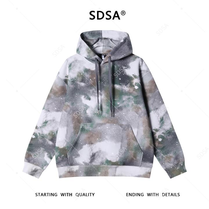 SDSA男士秋冬新款痞帅男装潮牌扎染泼墨抽绳连帽卫衣百搭时尚上衣