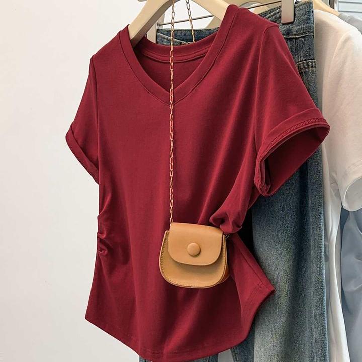 大码女装2025夏季新款收腰短袖显瘦小众百搭韩版短袖T恤上衣1228