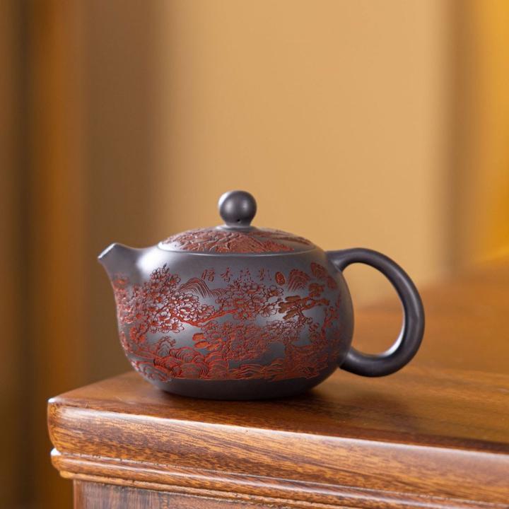 紫砂茶壶手工雕刻暗香疏影西施壶功夫泡茶壶复古中式家用茶器