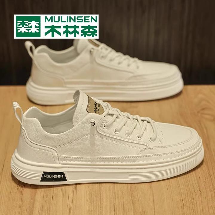 木林森男鞋小白皮鞋春秋2025新款潮牌男士软底运动休闲开车板鞋子