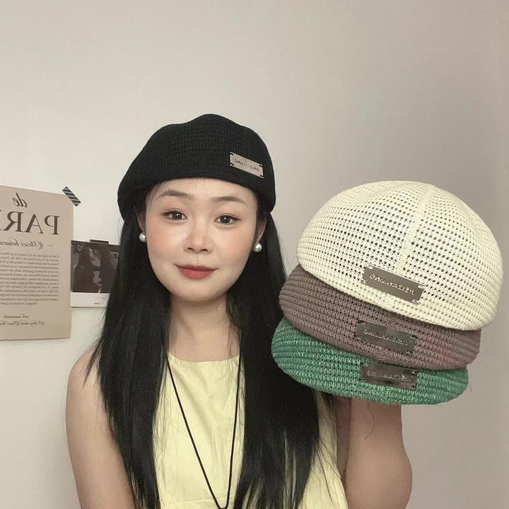 夏季定型反戴贝雷帽大头围方圆脸帽子百搭春夏帽子编织画家帽