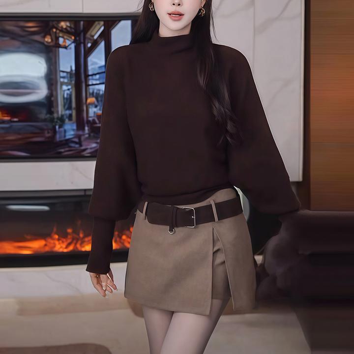 慵懒风高领蝙蝠袖毛针织衫女2025年冬季新款百搭毛衣显瘦收腰上衣