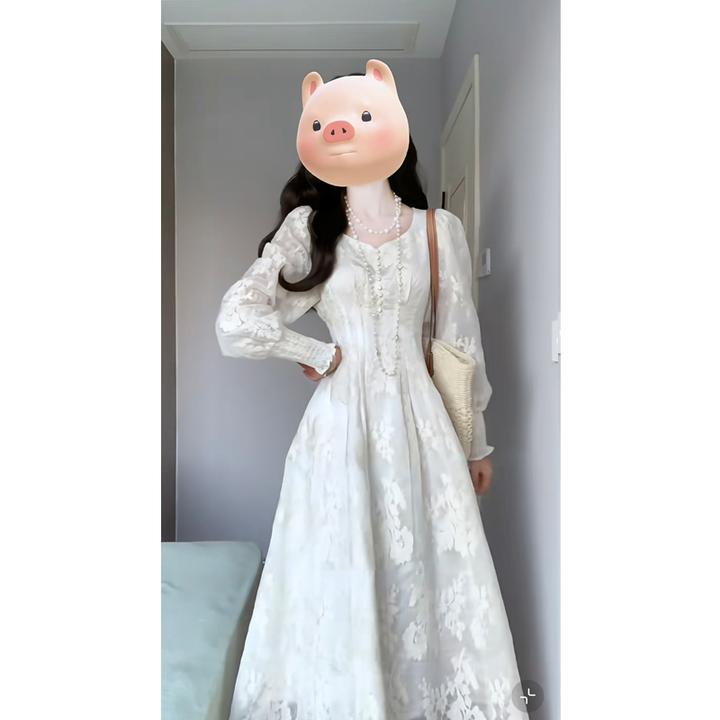 大码2025秋季新款古典刺绣重工蕾丝连衣裙法式复古温柔风长裙子仙