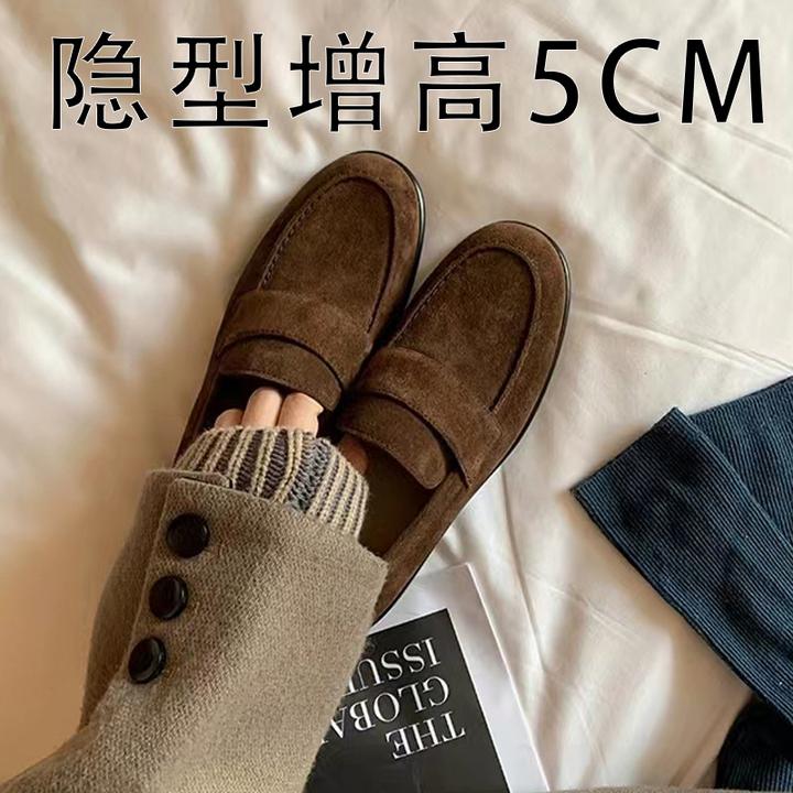 美拉德内增高小皮鞋女2025年春季新款英伦粗跟爆款加绒棕色乐福鞋