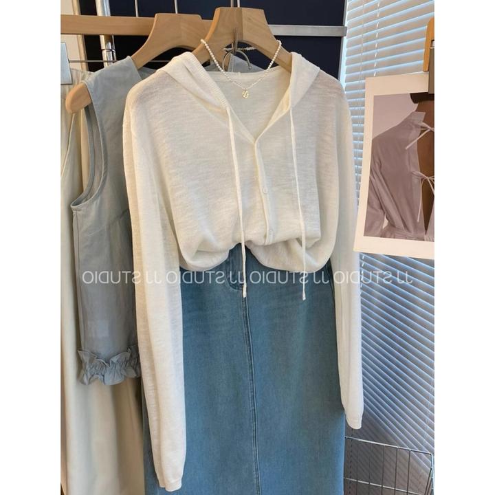 白色外搭开衫连帽薄款超好看针织衫女2025新款夏季慵懒风防晒外套