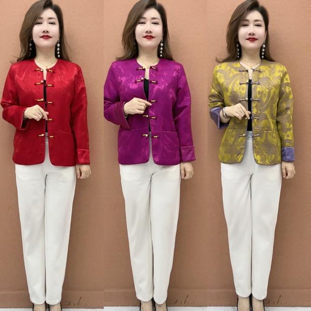 WK新中式提花宽松百搭国风减龄撞色上衣