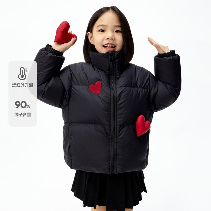 远红外蓄热90绒littlemoco童装25冬新款女爱心羽绒服外套节日新年