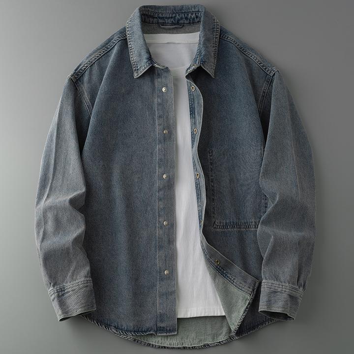 DeweLvum复古百搭时尚宽松牛仔衬衫男士工装薄款休闲衬衣外套男装