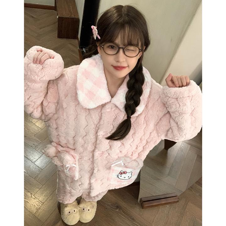 三层夹棉冬睡衣女款爆款2025新款法兰绒珊瑚绒加厚加绒家居服套装