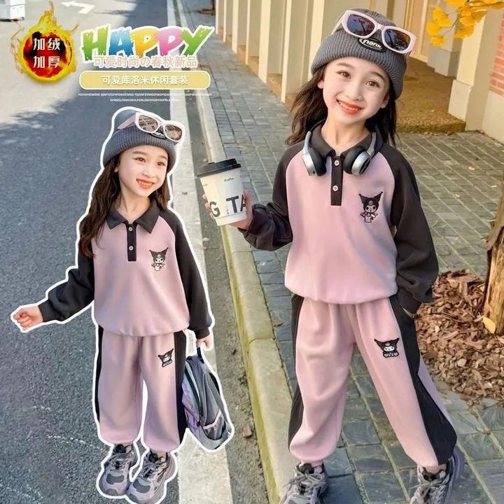 女童2024新款长袖加绒运动洋气加厚POLO春季秋装中大童两件套岁