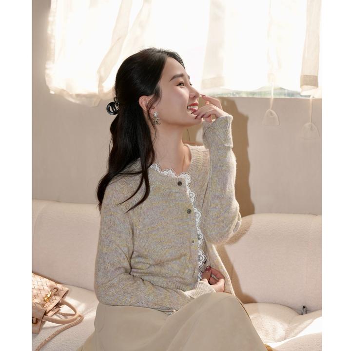 HELA AOMI “蕾丝物语”绵羊毛52.5%莱赛尔山羊绒针织衫CY5CC32484