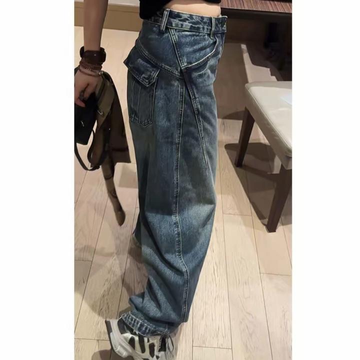 《牛逼卡拉斯牛仔裤》690255高腰宽松牛仔裤女裤时尚休闲裤直筒长裤