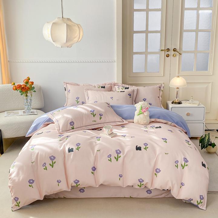 小碎花新款亲肤印花全棉磨毛四件套加厚纯棉被套床单AB款床上用品