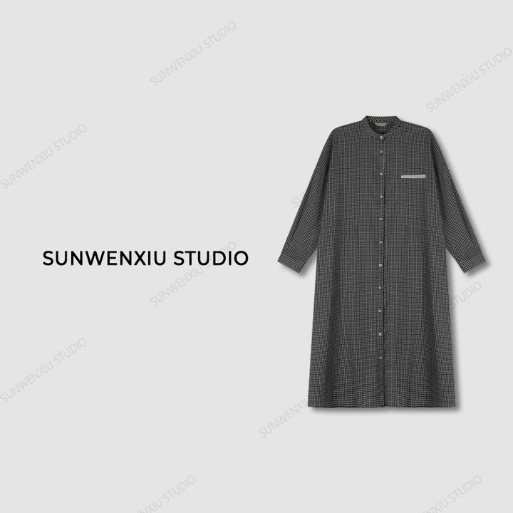 swx studio3店 “漫步格纹”典雅高级感淡人系长款格纹衬衣