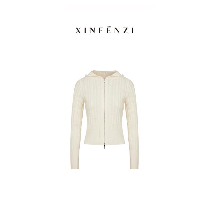 【选择】XINFENZI 精致绞花款100羊毛戴帽衫 51480