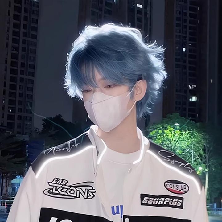 【独角兽】MEISU也萌假发雾霾蓝韩式帅气微分碎盖新升级混丝全头套