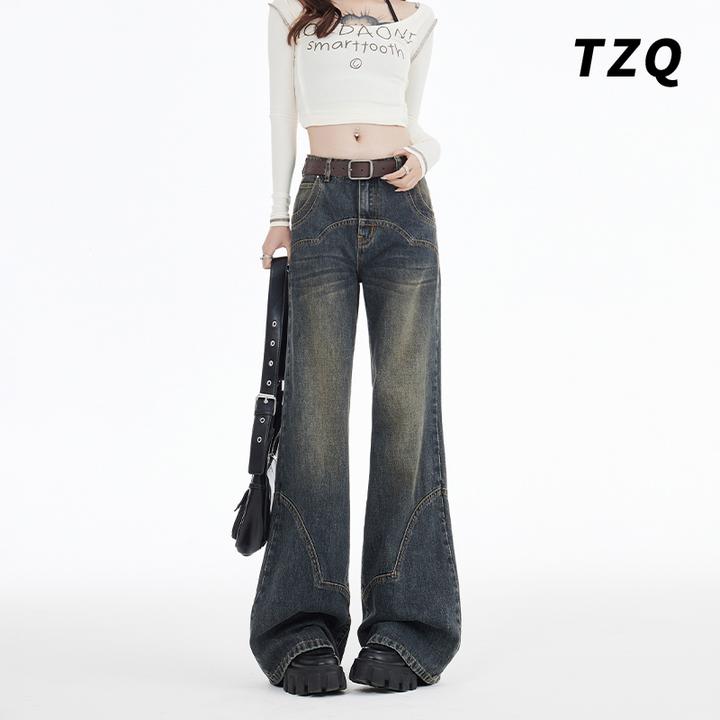 爆款美式复古微喇牛仔裤女2025新款宽松高腰显瘦长裤子TZQ122729