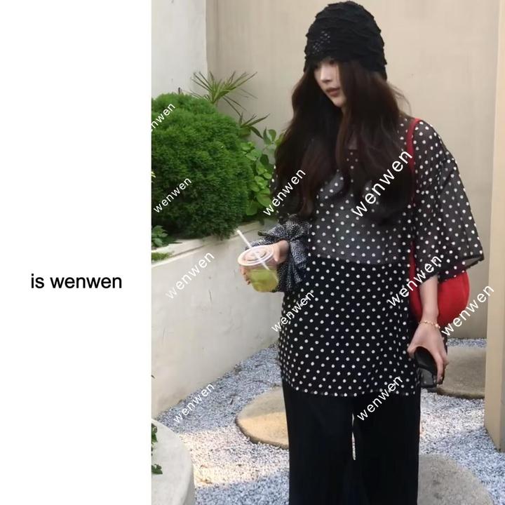 【WEN】椿野初见 夏季新款休闲花朵刺绣透视感松弛上衣T恤 YS816