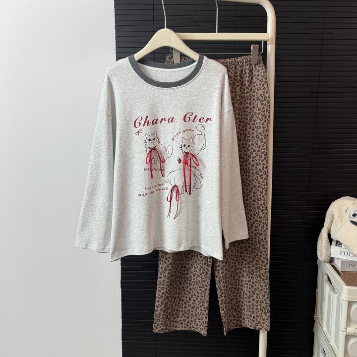 睡衣女春秋季纯棉长袖25新款可外穿大码全棉冬时尚猫咪家居服套装