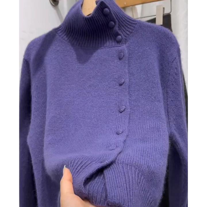 紫色长袖针织衫高领毛衣开衫2024新款大码慵懒内搭打底衫百搭上衣