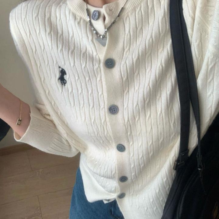 小马开衫短款时尚刺绣长袖女提花毛针织衫早秋显瘦百搭开衫AM6692